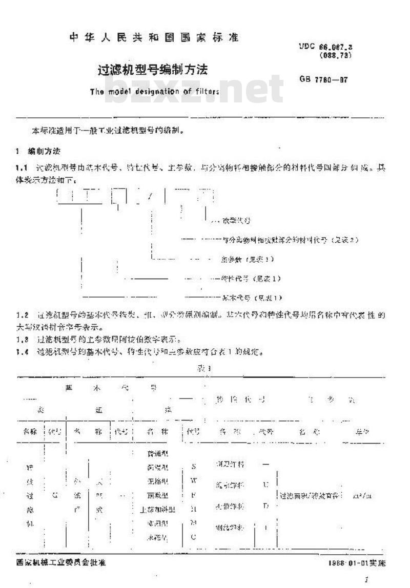 GB/T 7780-1987 过滤机型号编制方法