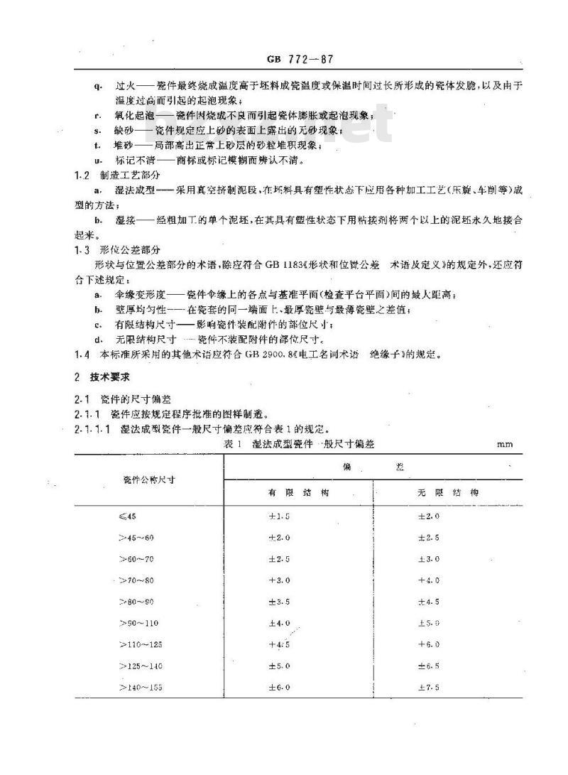 GB 772-1987 高压绝缘子瓷件技术条件