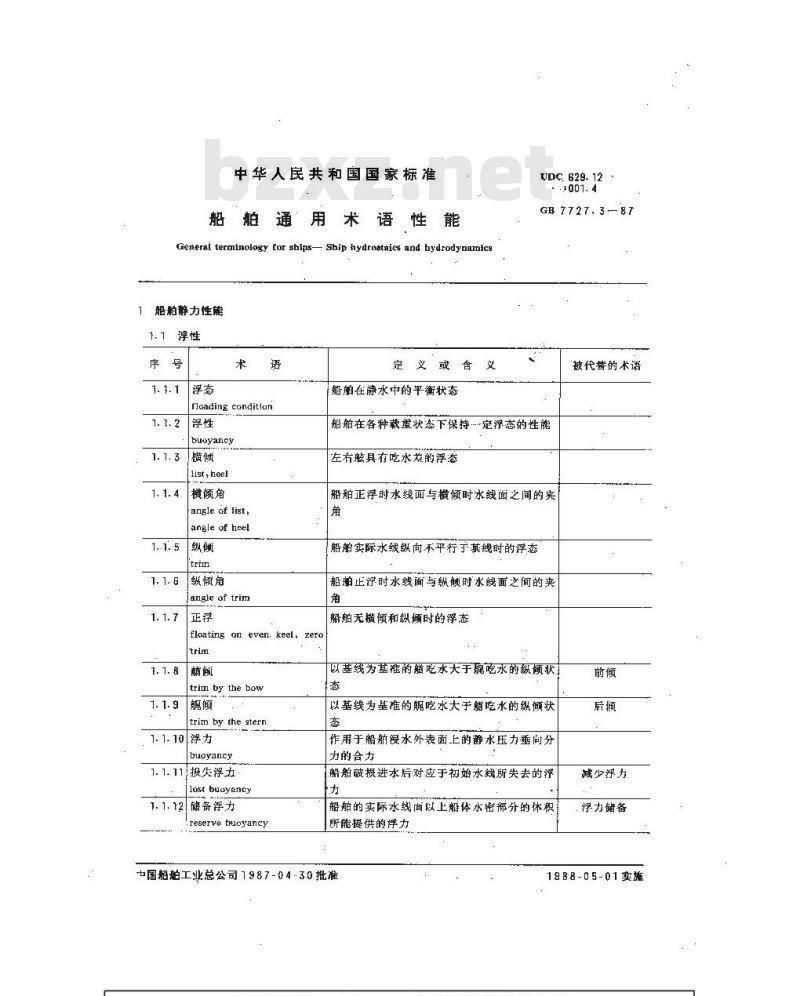 GB 7727.3-1987 船舶通用术语性能