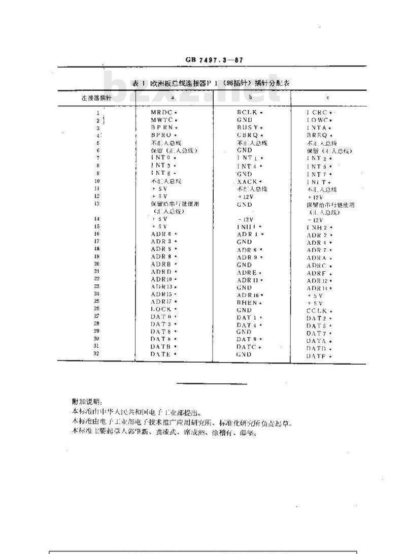 GB/T 7497.3-1987 微处理机系统总线I8位及16位数据 第三部分:采用插针和插座连接器(间接配合)作为系统总线配制的机械及插