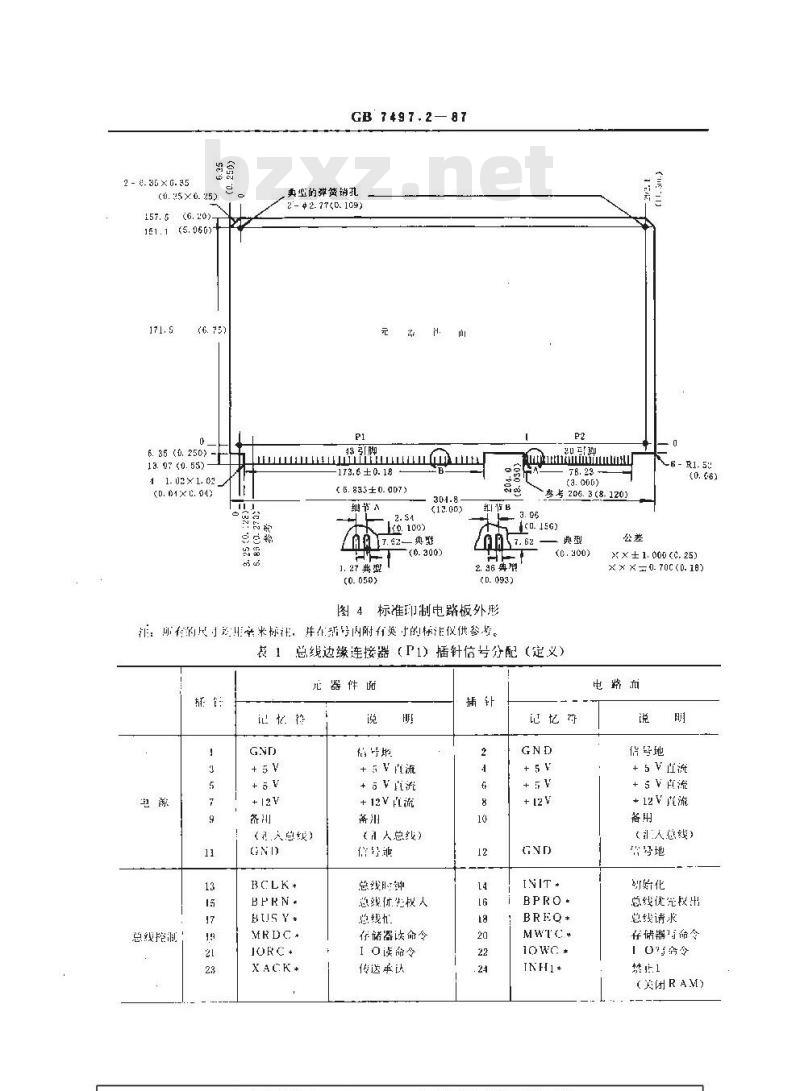 GB/T 7497.2-1987 微处理机系统总线I8位及16位数据 第二部分:采用边缘连连接器(直接配合)作为系统总线配置的机械及插针的