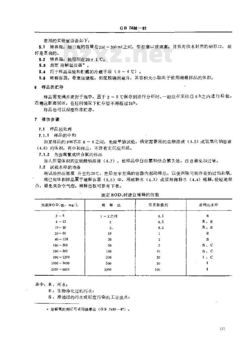 GB/T 7488-1987 水质 五日生化需氧量(BOD5)的测定稀释与接种法