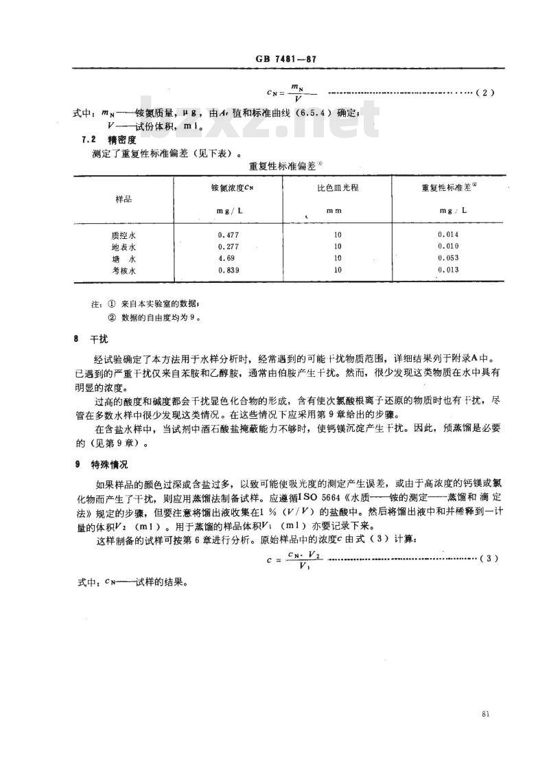 GB 7481-1987 水质 铵的测定 水杨酸分光光度法