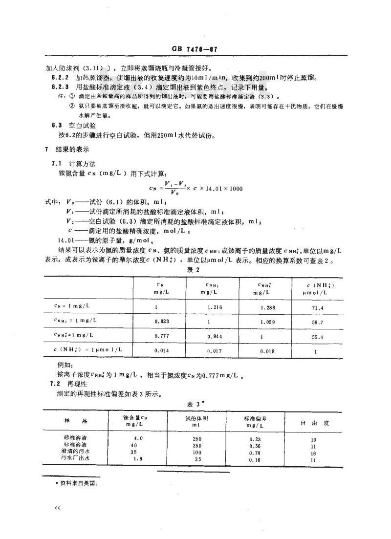 GB 7478-1987 水质 铵的测定 蒸馏和滴定法