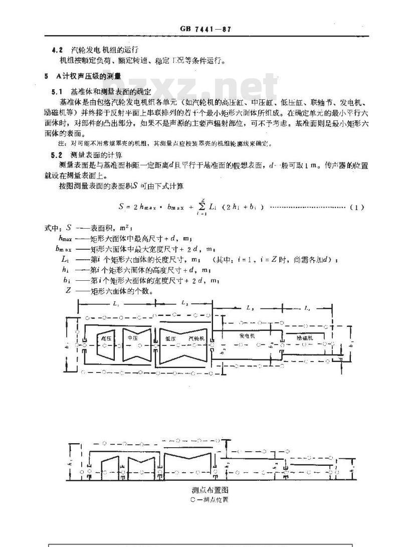 GB 7441-1987 电站汽轮发电机组噪声测量方法