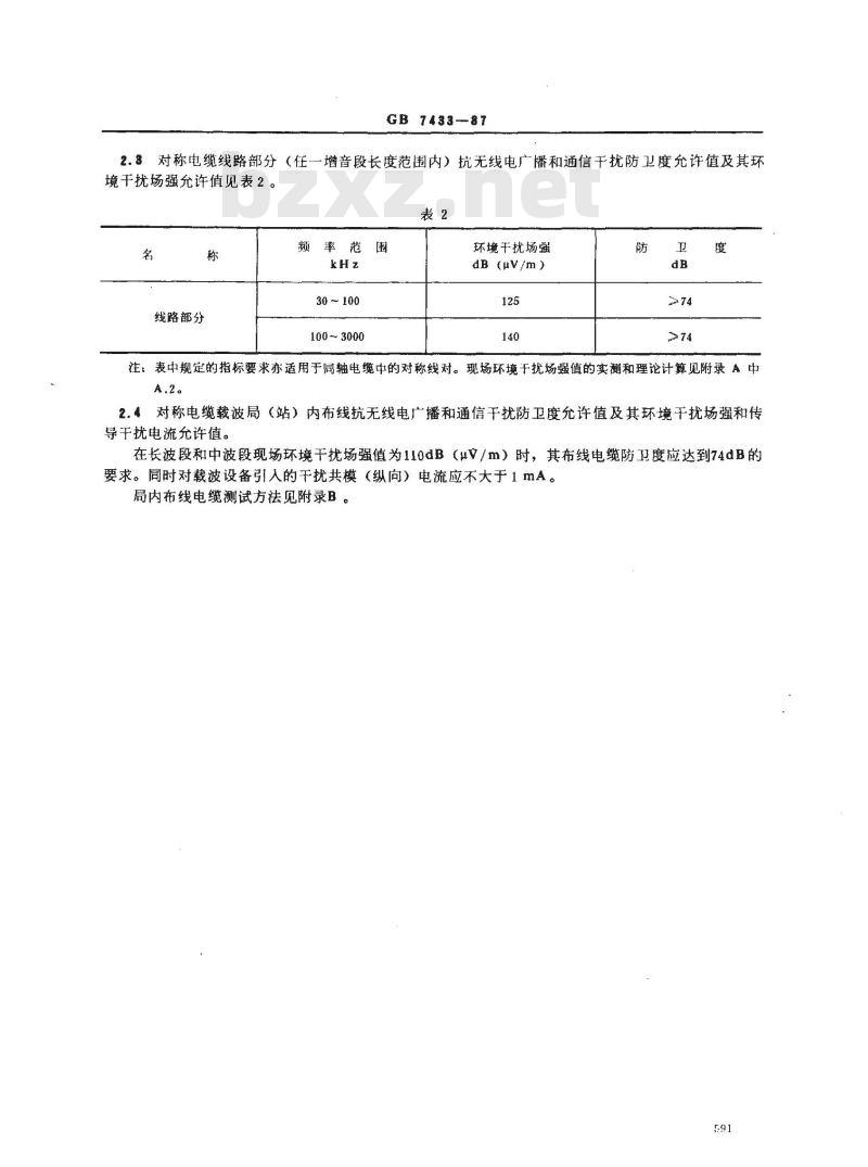GB/T 7433-1987 对称电缆载波通信系统抗无线电广播和通信干扰的指标