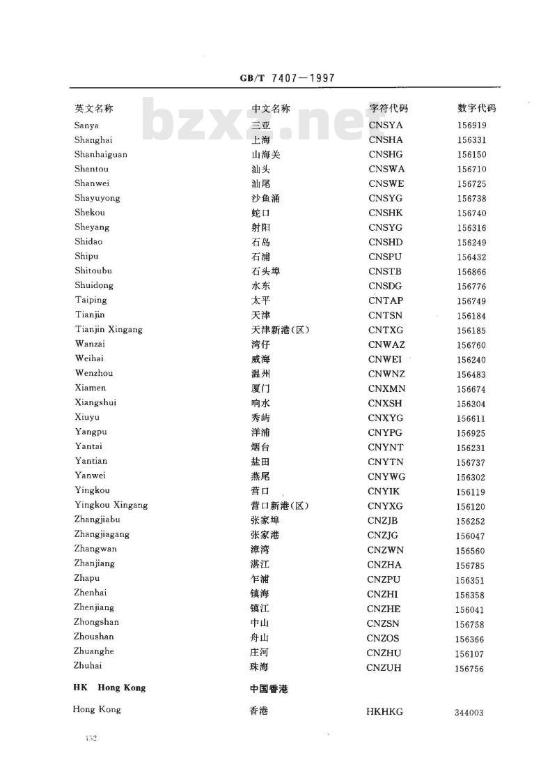 GB/T 7407-1997 中国及世界主要海运贸易港口代码