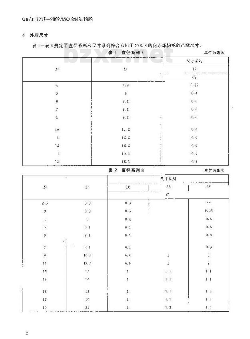 GB/T 7217-2002 滚动轴承 凸缘外圈向心球轴承 凸缘尺寸