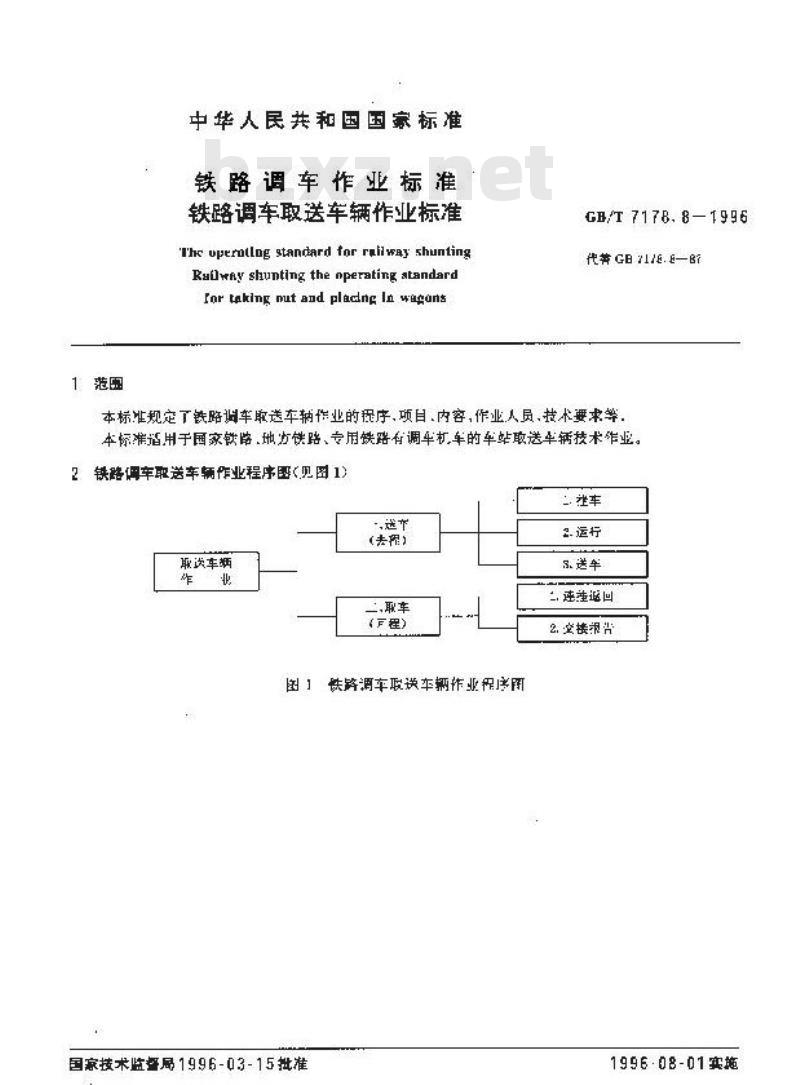 GB/T 7178.8-1996 铁路调车作业标准 铁路调车取送车辆作业标准