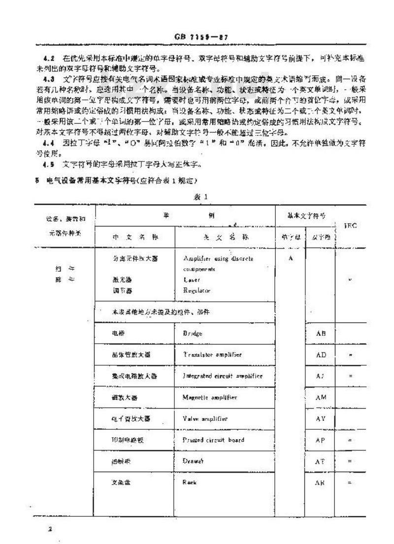 GB/T 7159-1987 电气技术中的文字符号制订通则