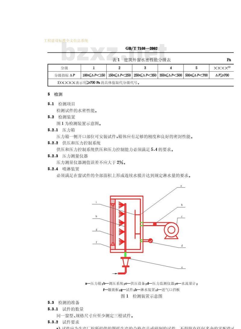 GB/T 7108-2002 建筑外窗水密性能分级及检测方法