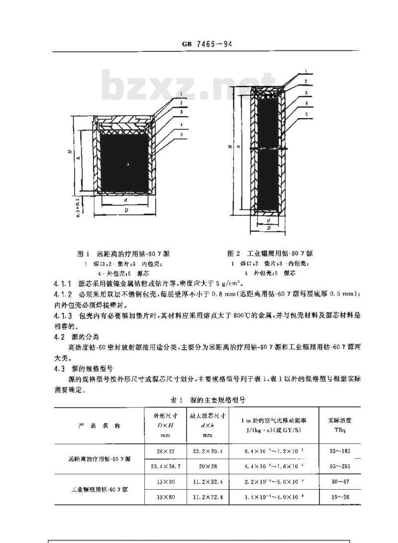 GB 7465-1994 高活度钴-60密封放射源