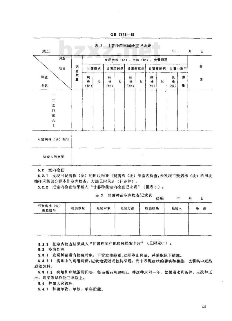 GB 7413-1987 甘薯种苗产地检疫规程