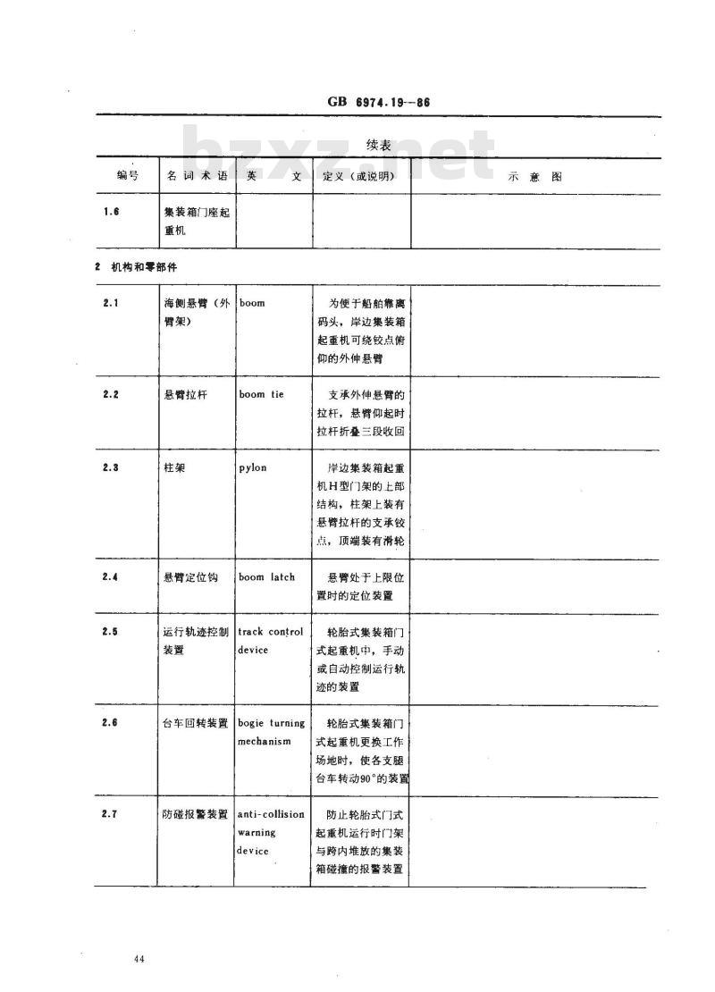 GB/T 6974.19-1986 起重机械名词术语 集装箱起重机