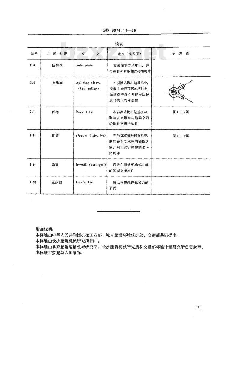 GB 6974.11-1986 起重机械名词术语 桅杆起重机