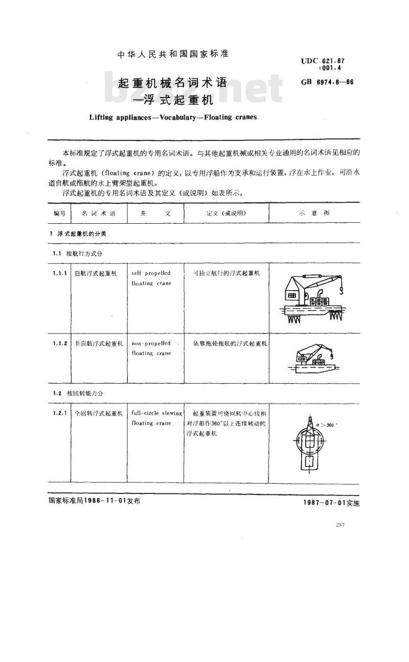 GB/T 6974.8-1986 起重机械名词术语 浮式起重机