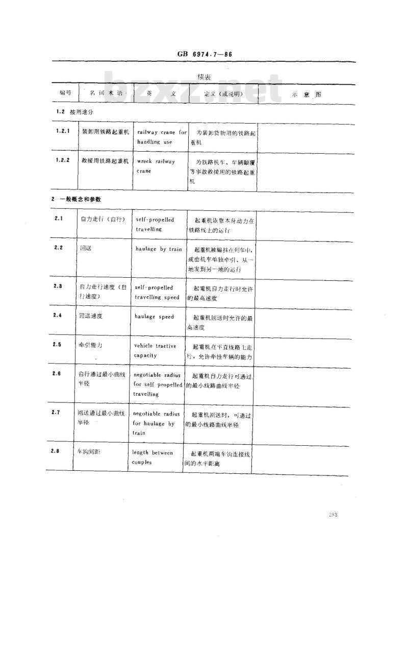 GB/T 6974.7-1986 起重机械名词术语 铁路起重机