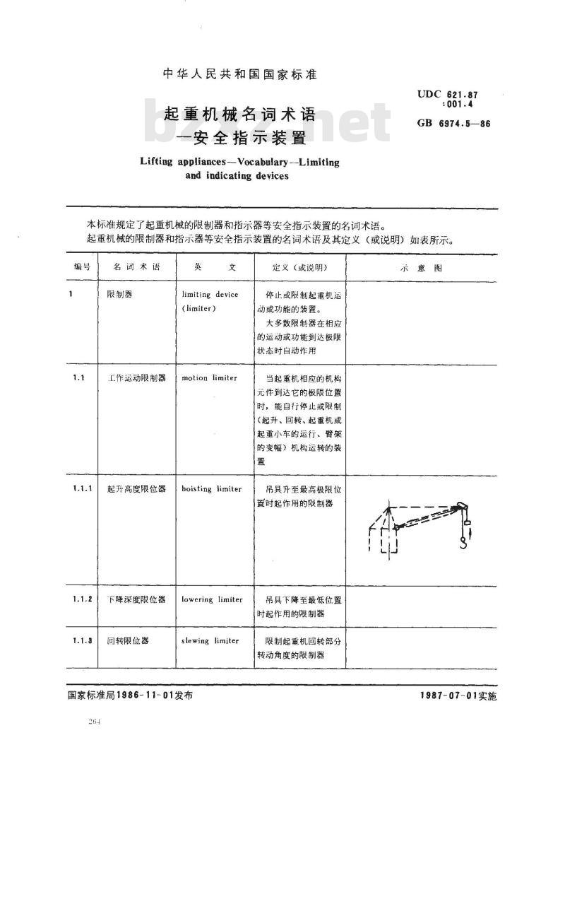 GB/T 6974.5-1986 起重机械名词术语 安全指示装置