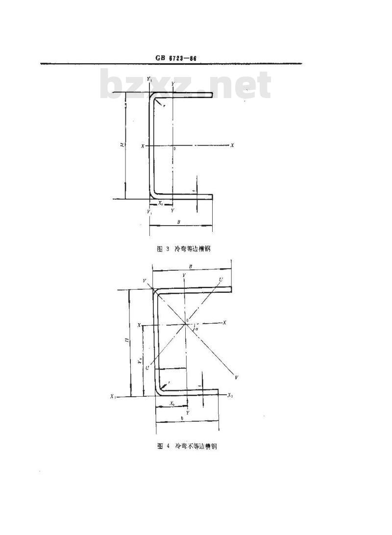 GB/T 6723-1986 通用冷弯开口型钢尺寸、外形、重量及允许偏差