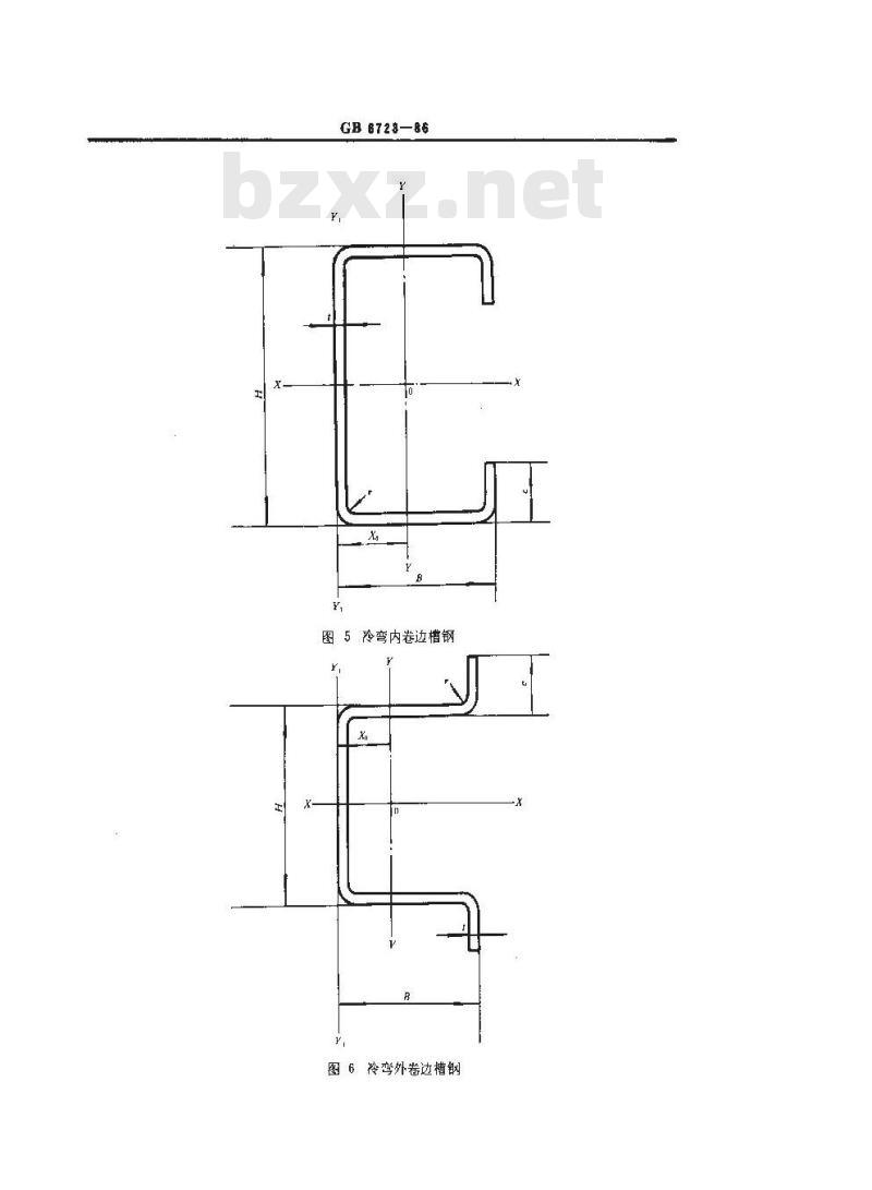 GB/T 6723-1986 通用冷弯开口型钢尺寸、外形、重量及允许偏差