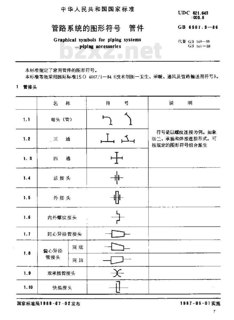 GB 6567.3-1986 管路系统的图形符号 管件