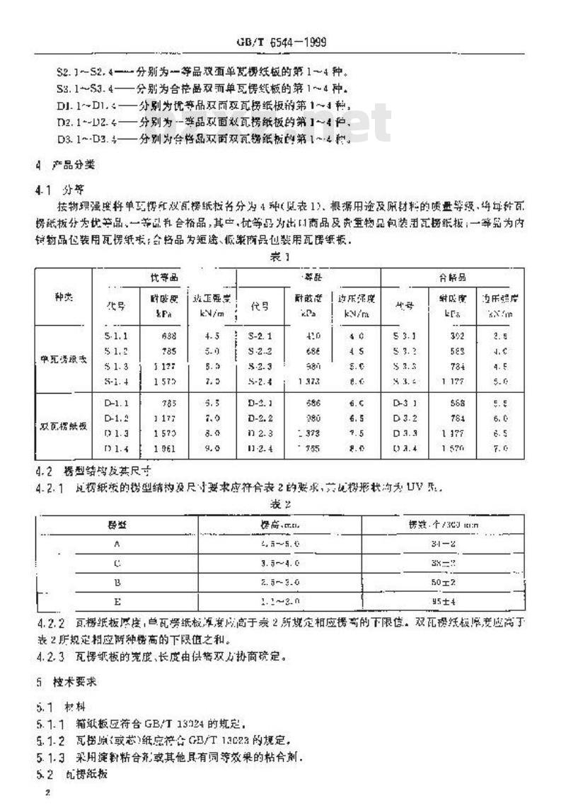GB 6544-1999 包装材料 瓦楞纸板