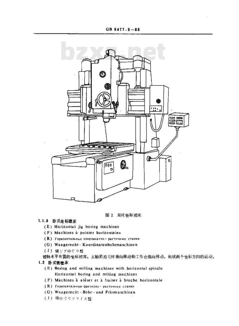 GB/T 6477.5-1986 金属切削机床术语 镗床