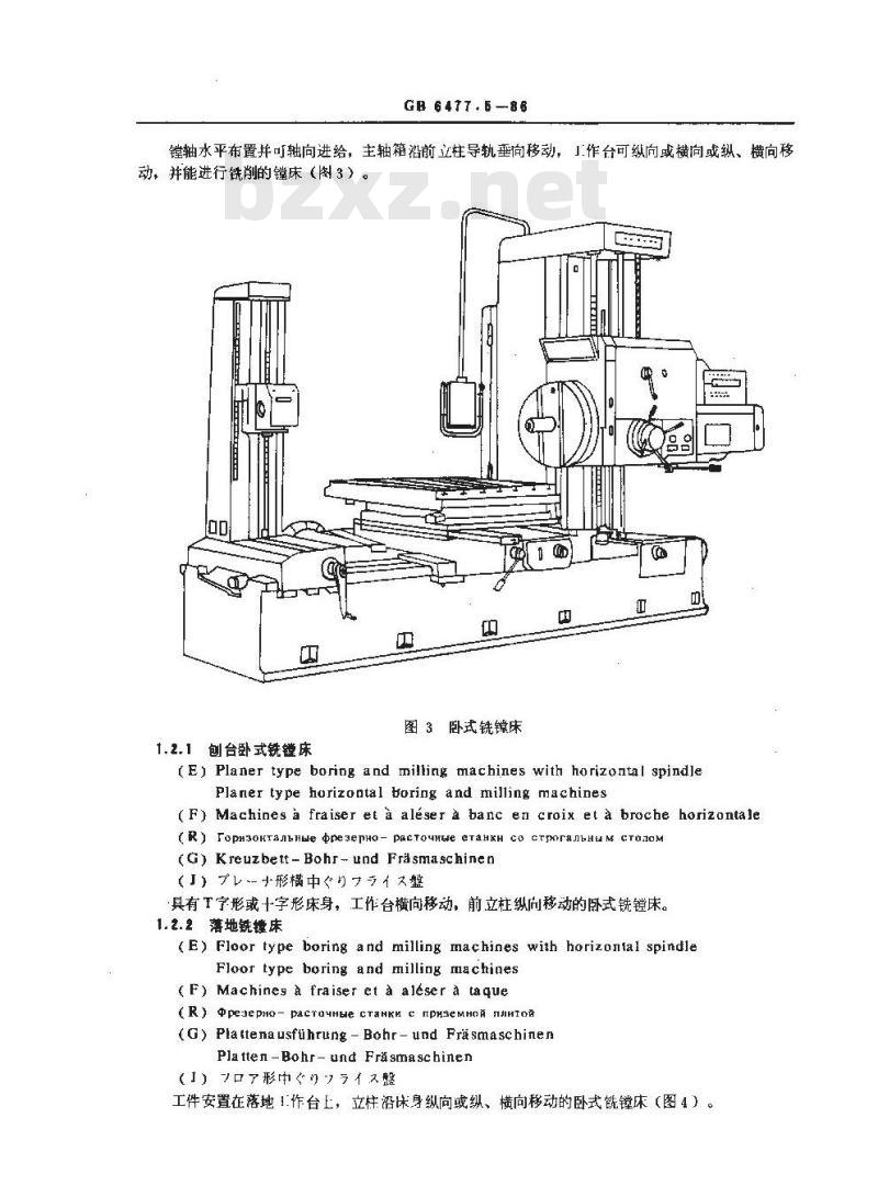 GB/T 6477.5-1986 金属切削机床术语 镗床