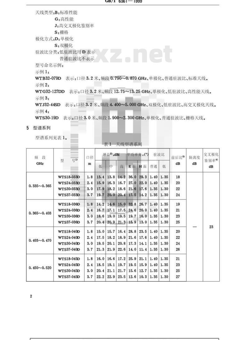 GB/T 6361-1999 微波接力通信系统 抛物面天线型谱系列