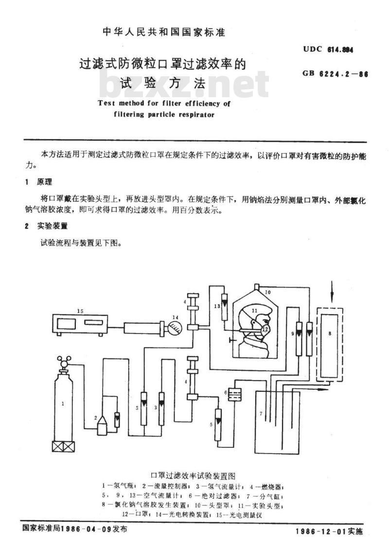 GB/T 6224.2-1986 过滤式防微粒口罩过滤效率的试验方法