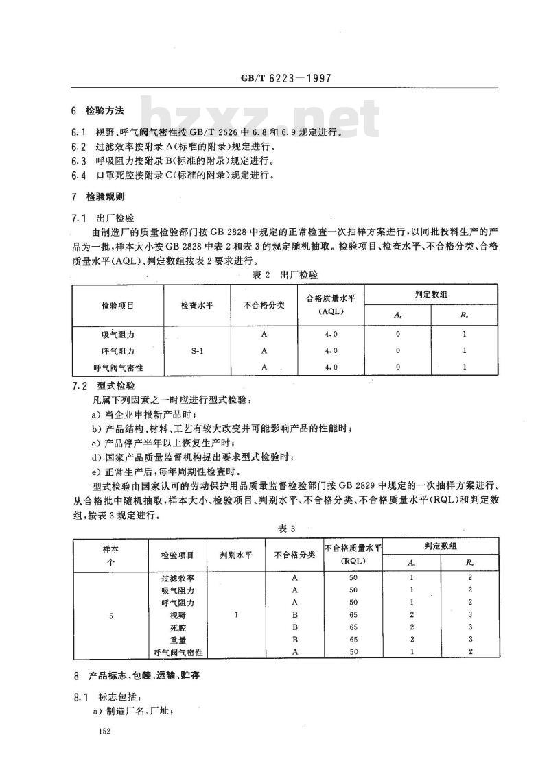 GB/T 6223-1997 自吸过滤式防微粒口罩