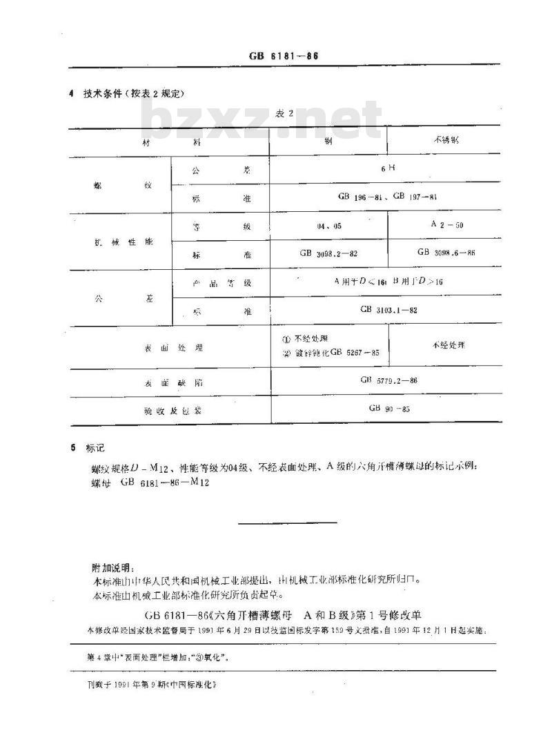 GB/T 6181-1986 六角开槽薄螺母 A和B级
