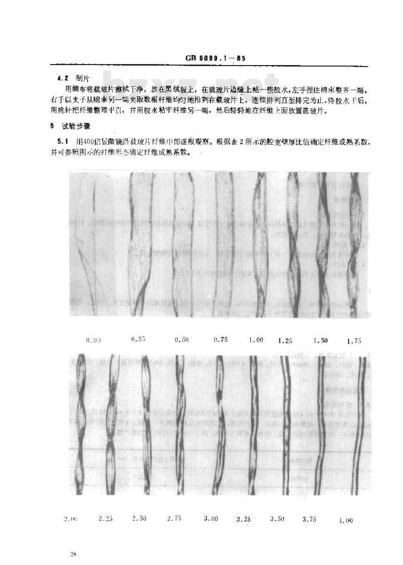 GB 6099.1-1985 棉纤维成熟度试验方法 中腔胞壁对比法