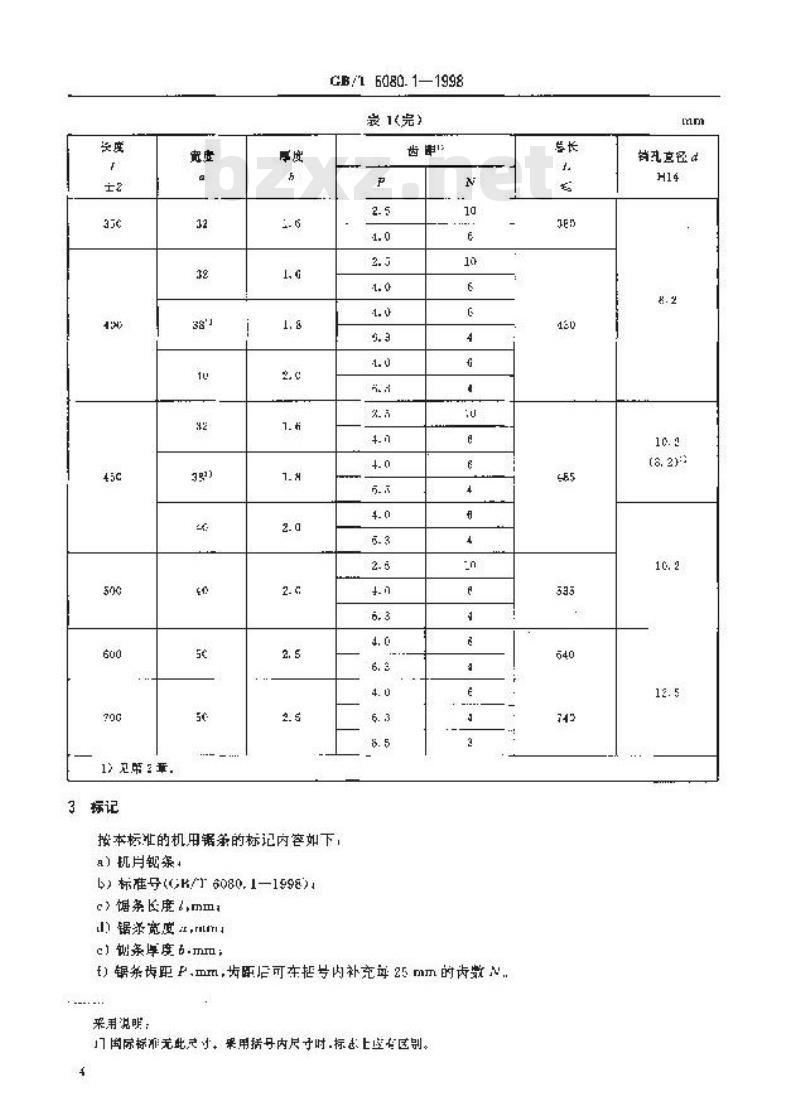 GB/T 6080.1-1998 机用锯条 第1部分:型式与尺寸