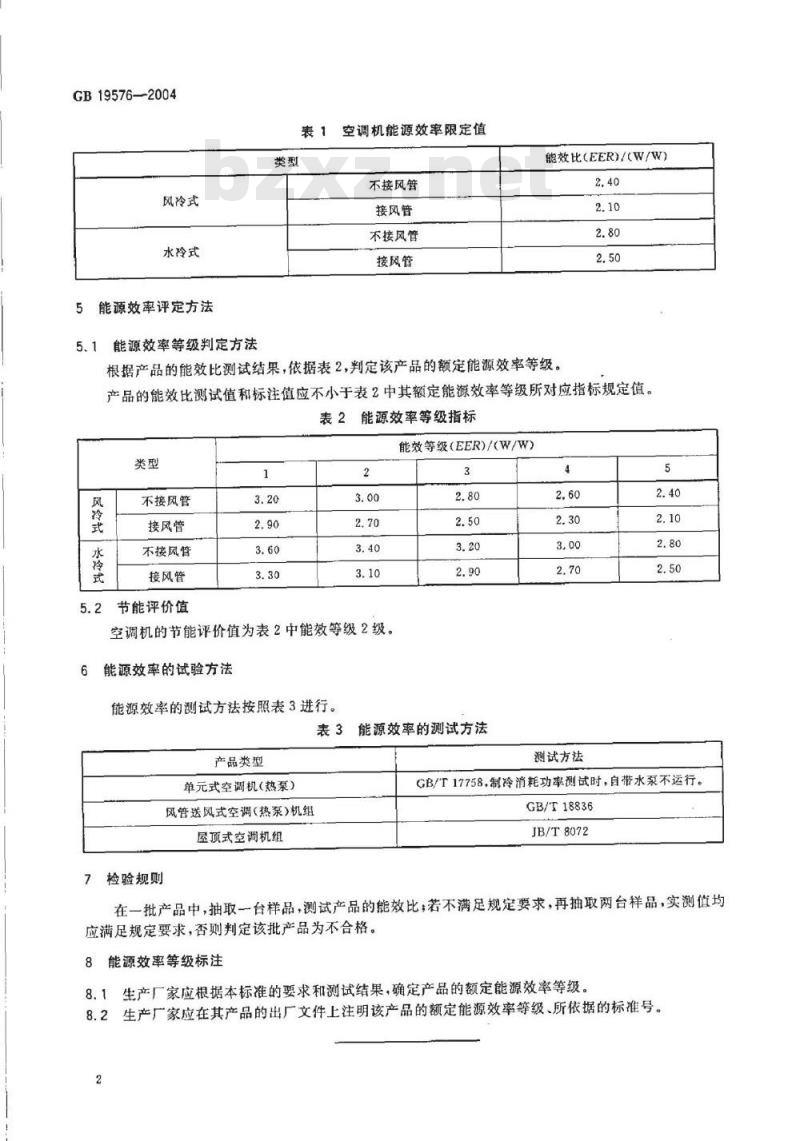 GB 19576-2004 单元式空气调节机能效限定值及能源效率等级