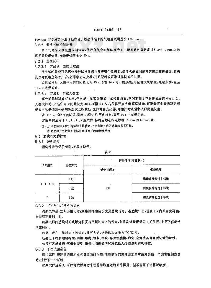 GB/T 2406-1993 塑料燃烧性能试验方法 氧指数法