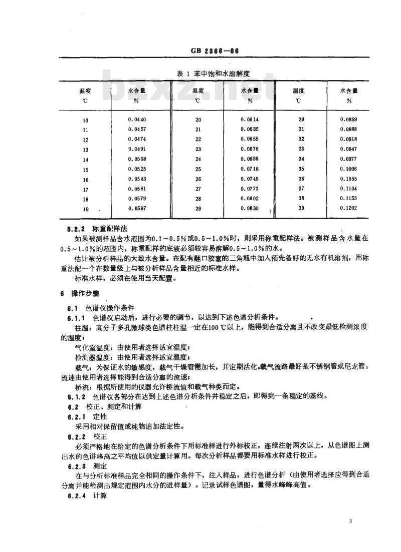 GB 2366-1986 化工产品中水分含量的测定 气相色谱法