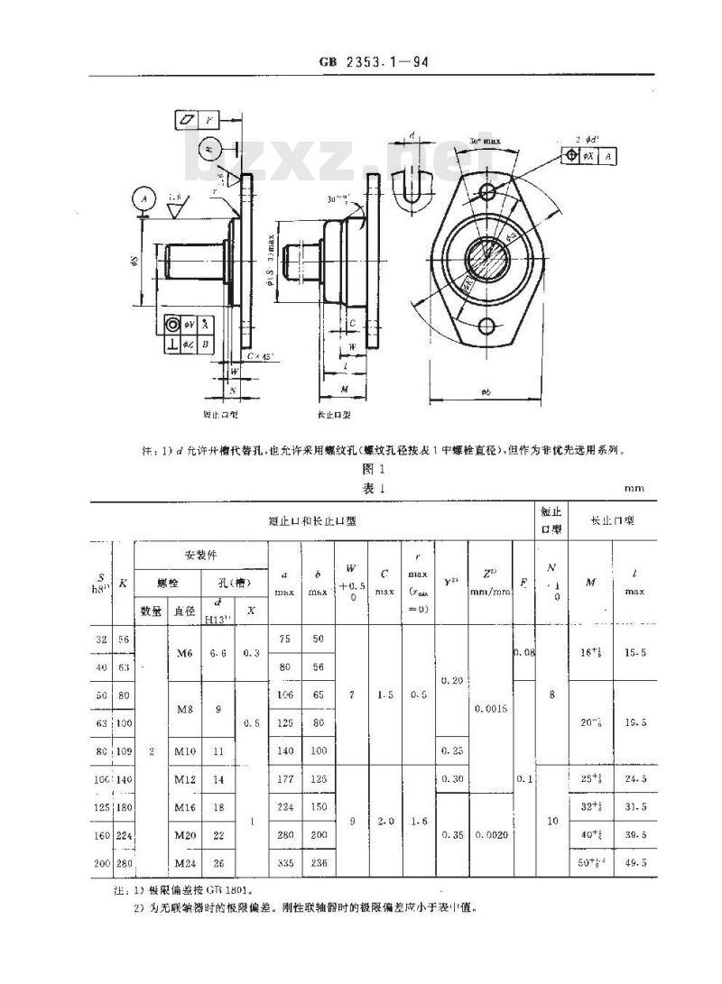 GB/T 2353.1-1994 液压泵和马达安装法兰和轴伸的尺寸系列及标记 第一部分:二孔和四孔法兰和轴伸