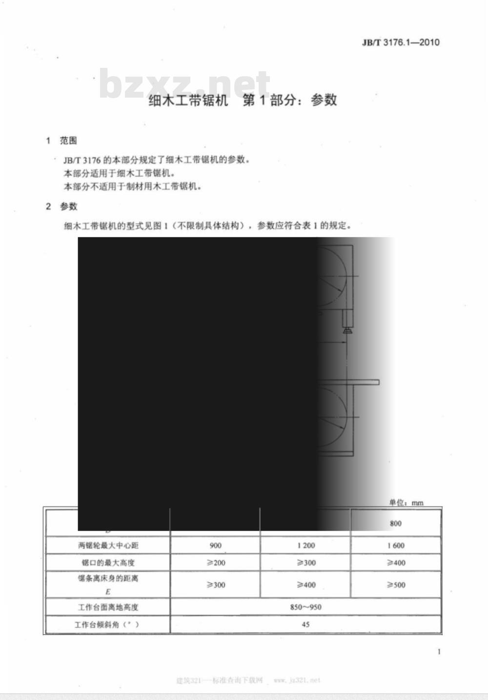 JB/T 3176.1-2010 细木工带锯机 第1部分：参数