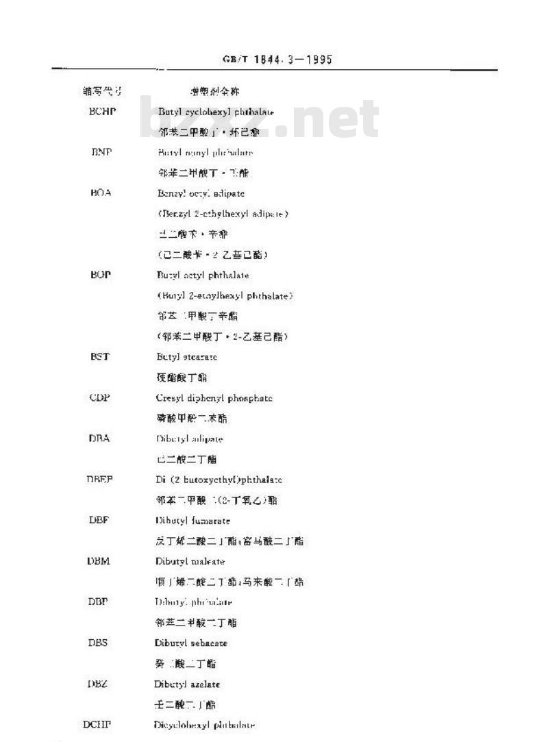 GB/T 1844.3-1995 塑料及树脂缩写代号 第三部分:增塑剂