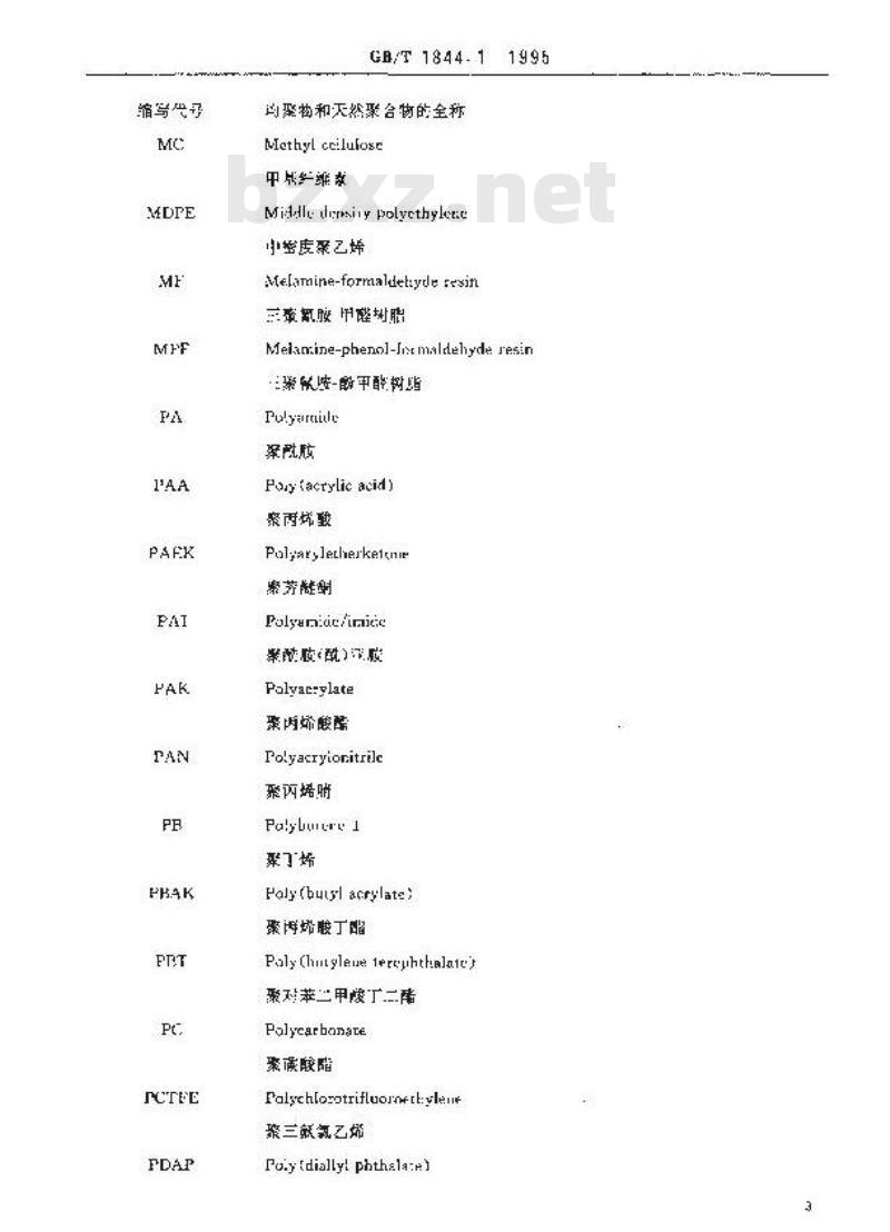 GB/T 1844.1-1995 塑料及树脂缩写代号 第一部分:基础聚合物及其特征性能 GB/T 1844.1-1995 塑料及树脂缩写代号 第一部分:基础聚合物及其特征性能