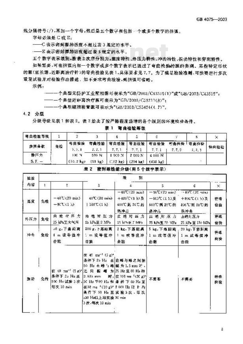 GB 4075-2003 密封放射源 一般要求和分级