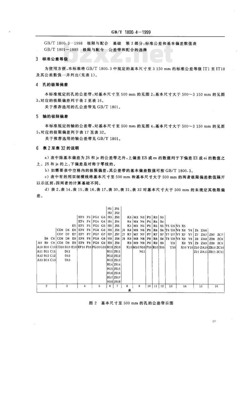GB/T 1800.4-1999 极限与配合 标准公差等级和孔、轴的极限偏差表