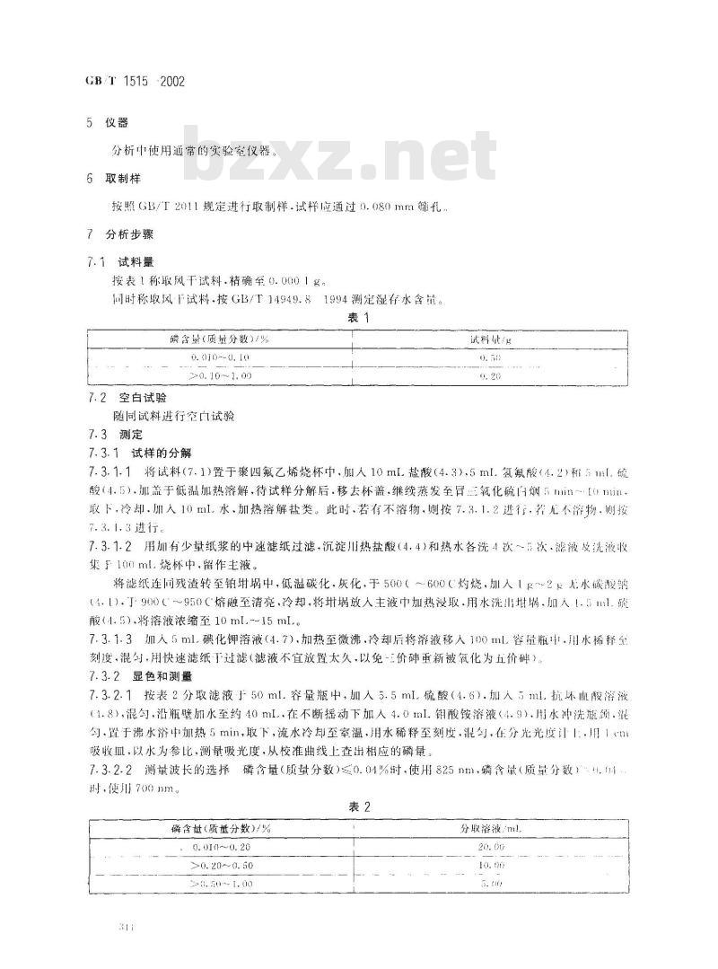 GB/T 1515-2002 锰矿石 磷含量的测定 磷钼蓝分光光度法