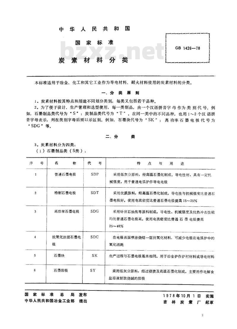 GB 1426-1978 炭素材料分类
