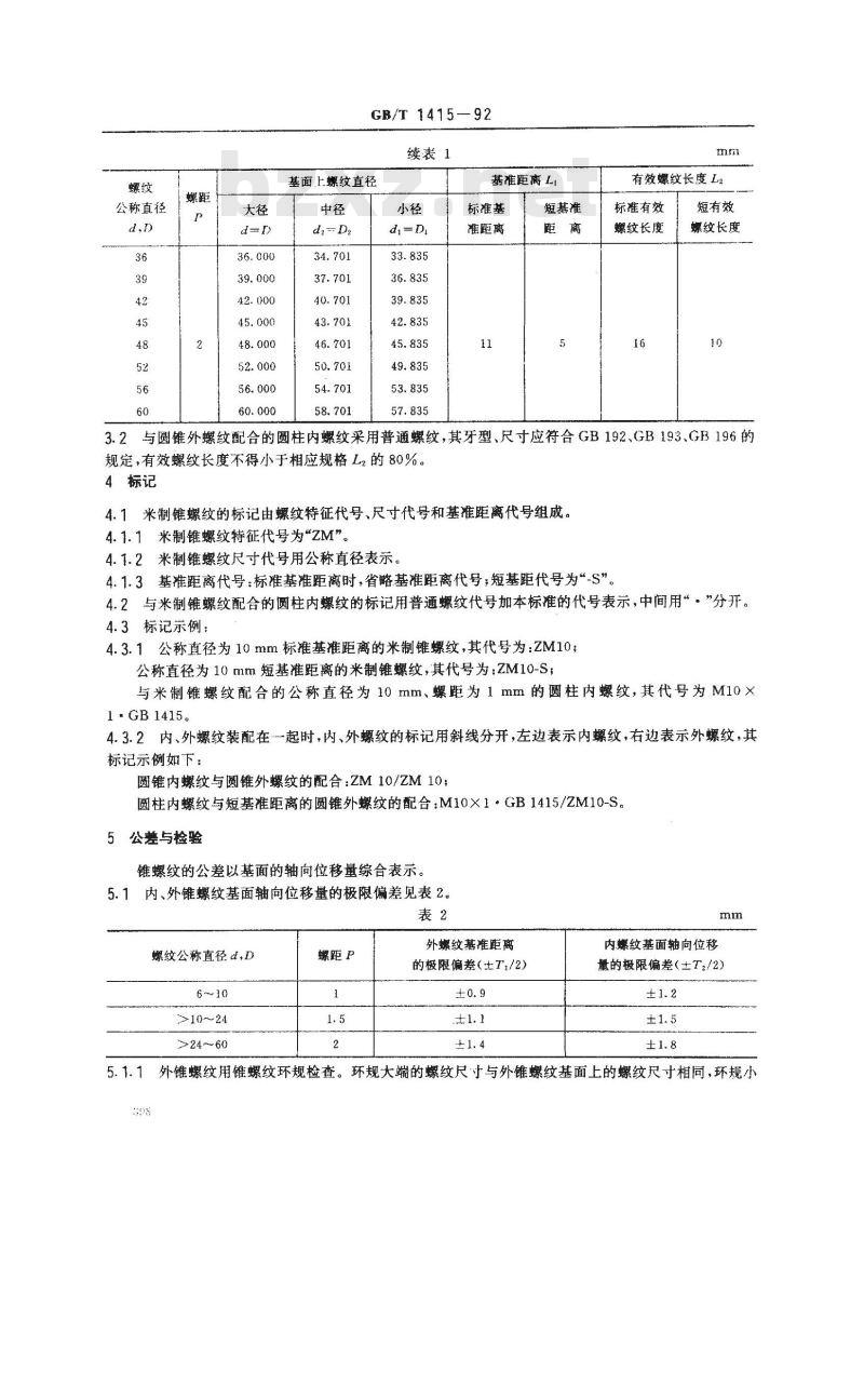 GB/T 1415-1992 米制锥螺纹