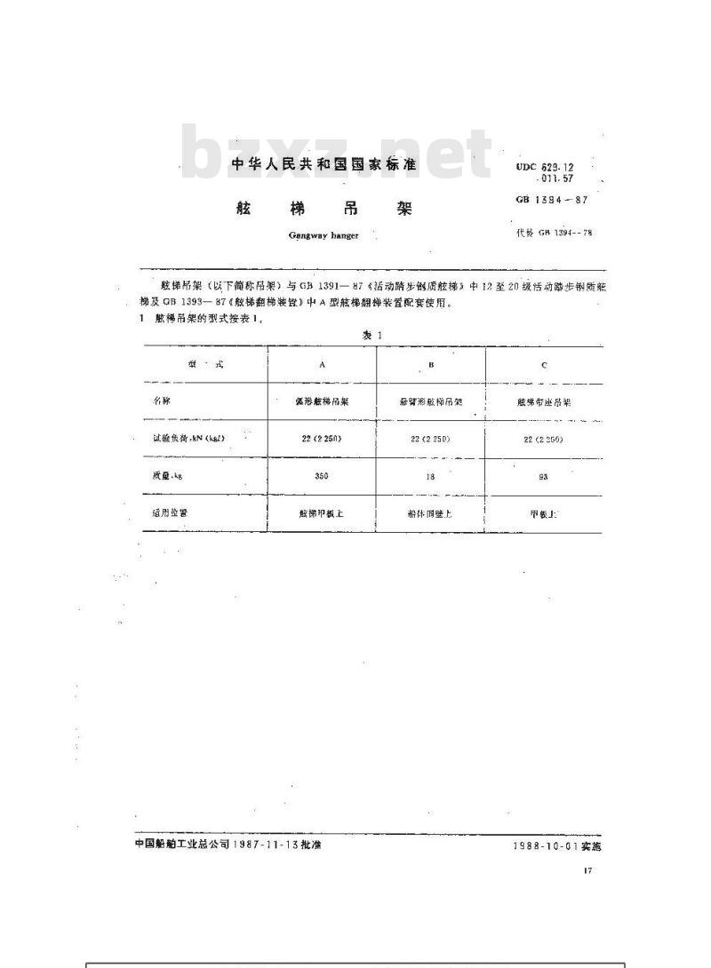 GB 1394-1987 舷梯吊架