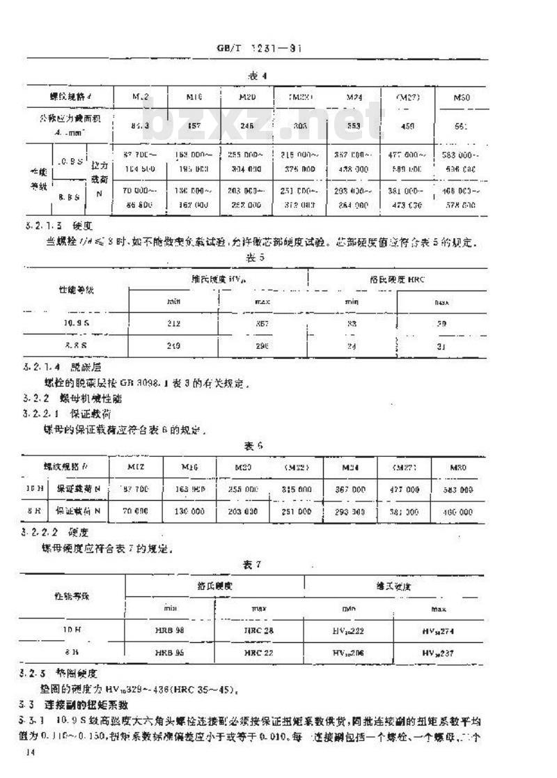 GB/T 1231-1991 钢结构用高强度大六角头螺栓,大六角螺母,垫圈技术条件