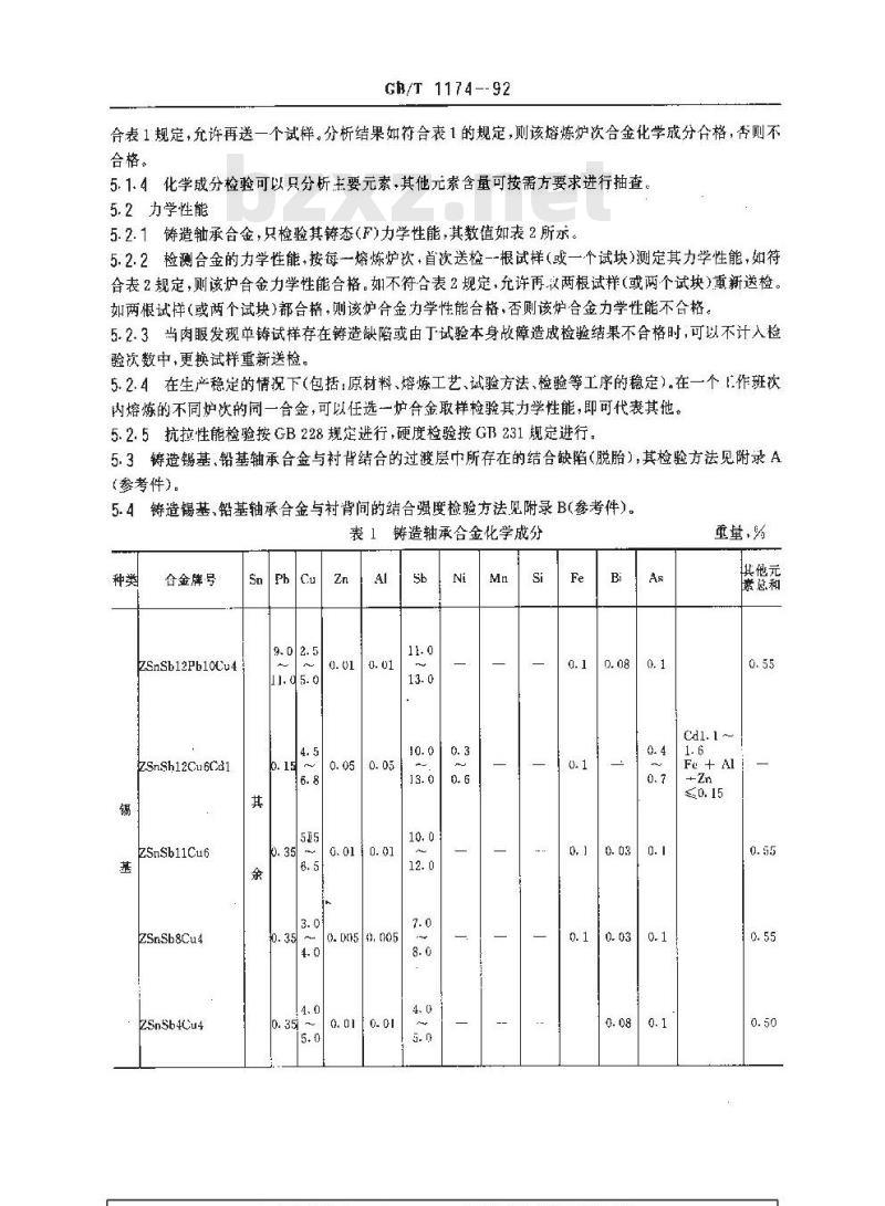 GB/T 1174-1992 铸造轴承合金