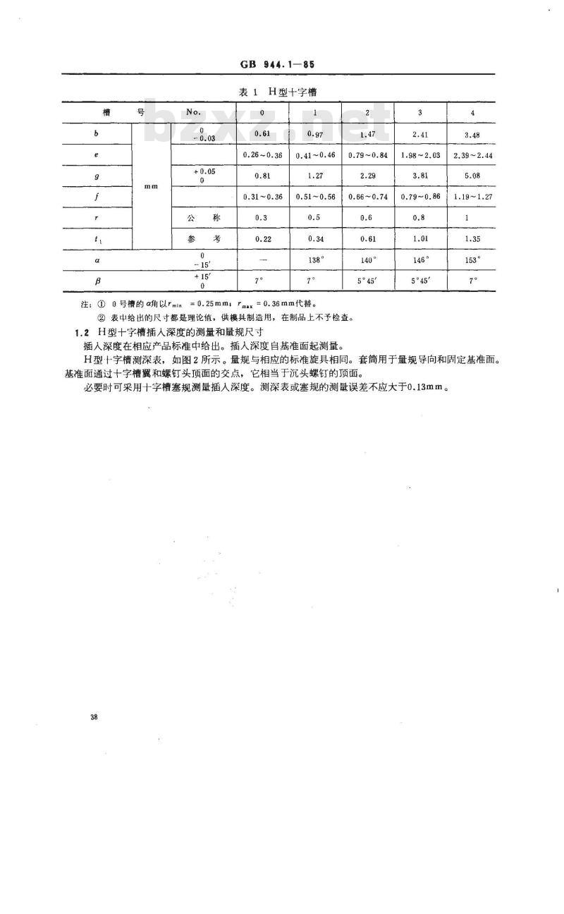 GB/T 944.1-1985 螺钉用十字槽